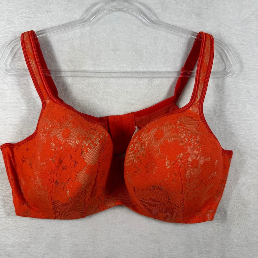 Cacique Orange Floral Lace Full Coverage Underwire Bra 44DD Plus Size